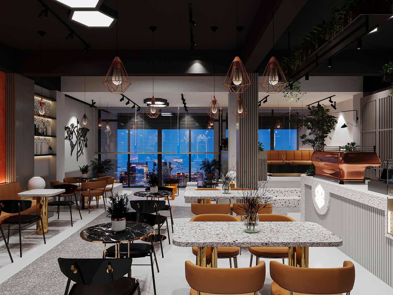 Interior of the jazz club and restaurant in loft style